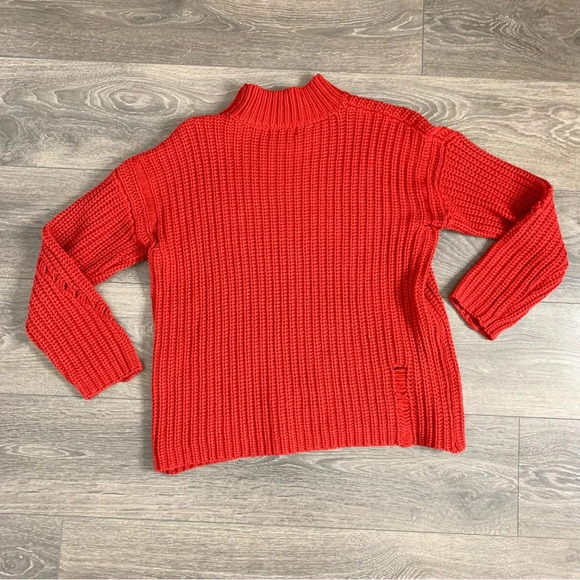 Lovers and Friends Revolve Clea Sweater Red Chunky Knit Shredded Distressed - Picture 11 of 11
